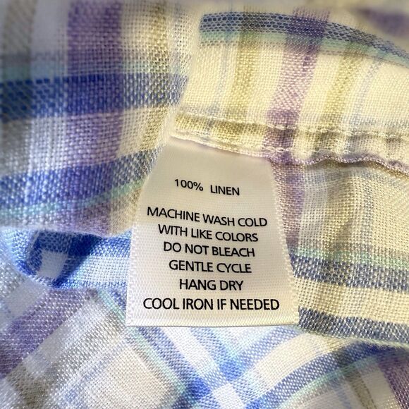 Untuckit Shirt Mens X Large White Blue Plaid Short Sleeve 100% Linen Preppy - Picture 7 of 8